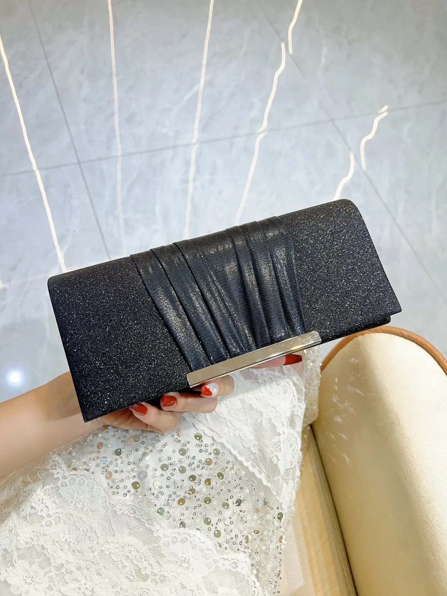 New Cross-border European and American Hand Bag Sequin Pleated Bag Women's Evening Bag Flip Bag Luxury Shoulder Crossbody Bag — feature 10