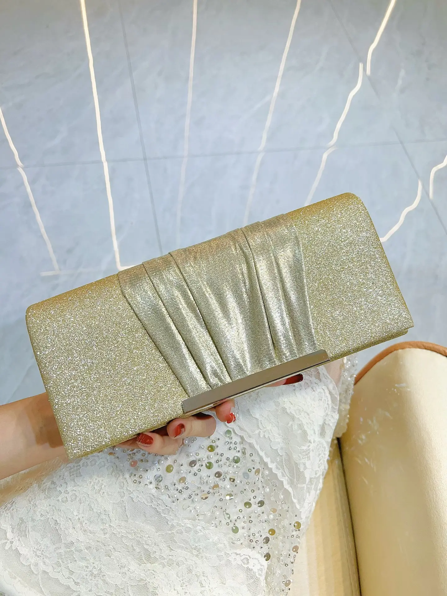 New Cross-border European and American Hand Bag Sequin Pleated Bag Women's Evening Bag Flip Bag Luxury Shoulder Crossbody Bag — feature 11