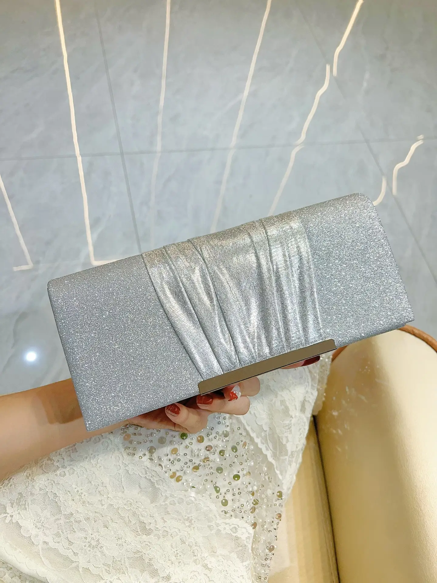 New Cross-border European and American Hand Bag Sequin Pleated Bag Women's Evening Bag Flip Bag Luxury Shoulder Crossbody Bag — feature 12