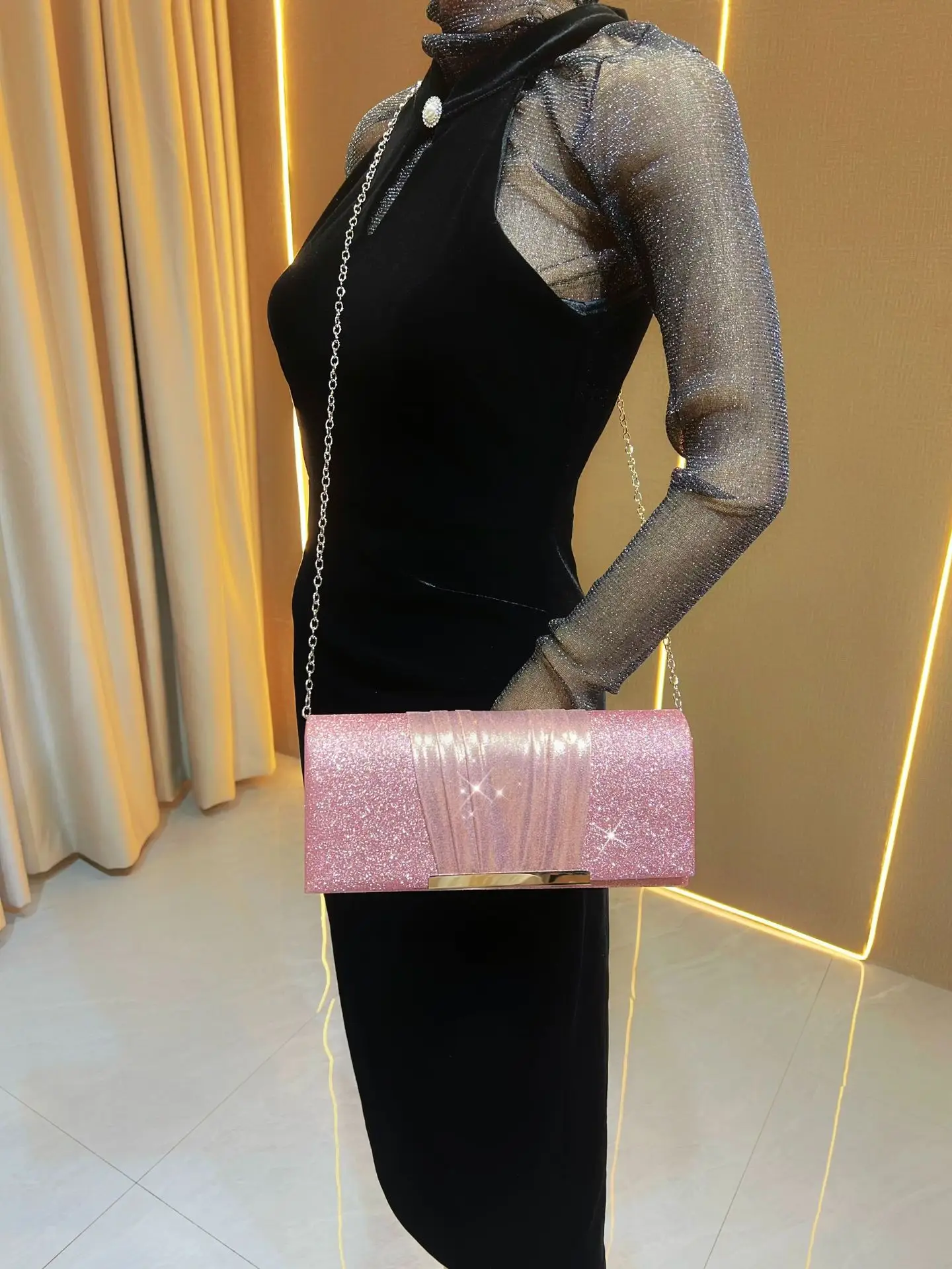 New Cross-border European and American Hand Bag Sequin Pleated Bag Women's Evening Bag Flip Bag Luxury Shoulder Crossbody Bag — feature 14