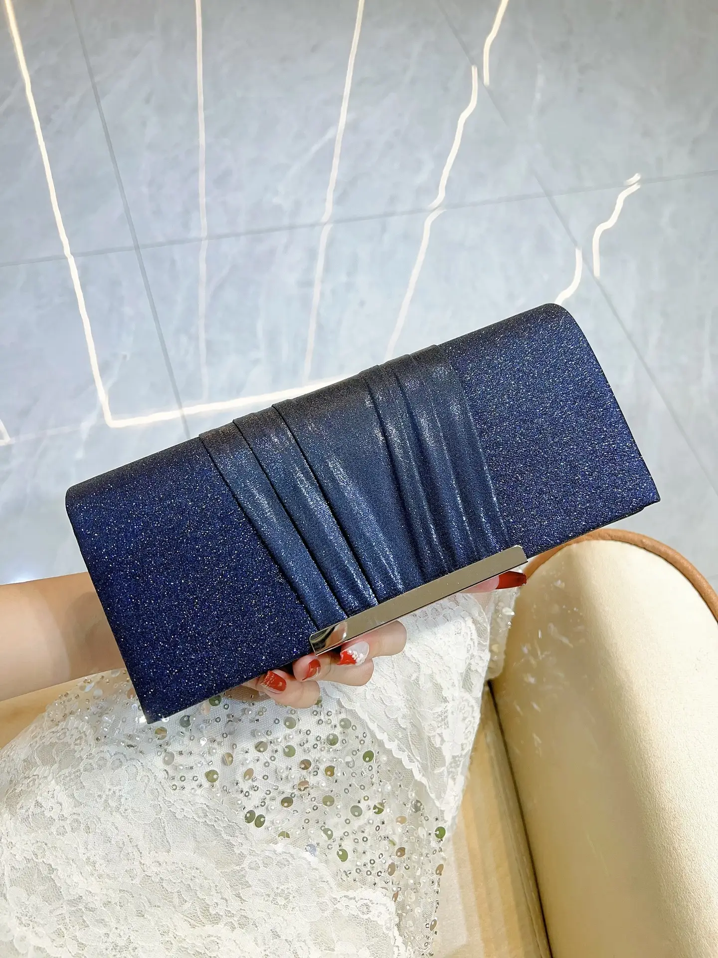 New Cross-border European and American Hand Bag Sequin Pleated Bag Women's Evening Bag Flip Bag Luxury Shoulder Crossbody Bag — feature 9