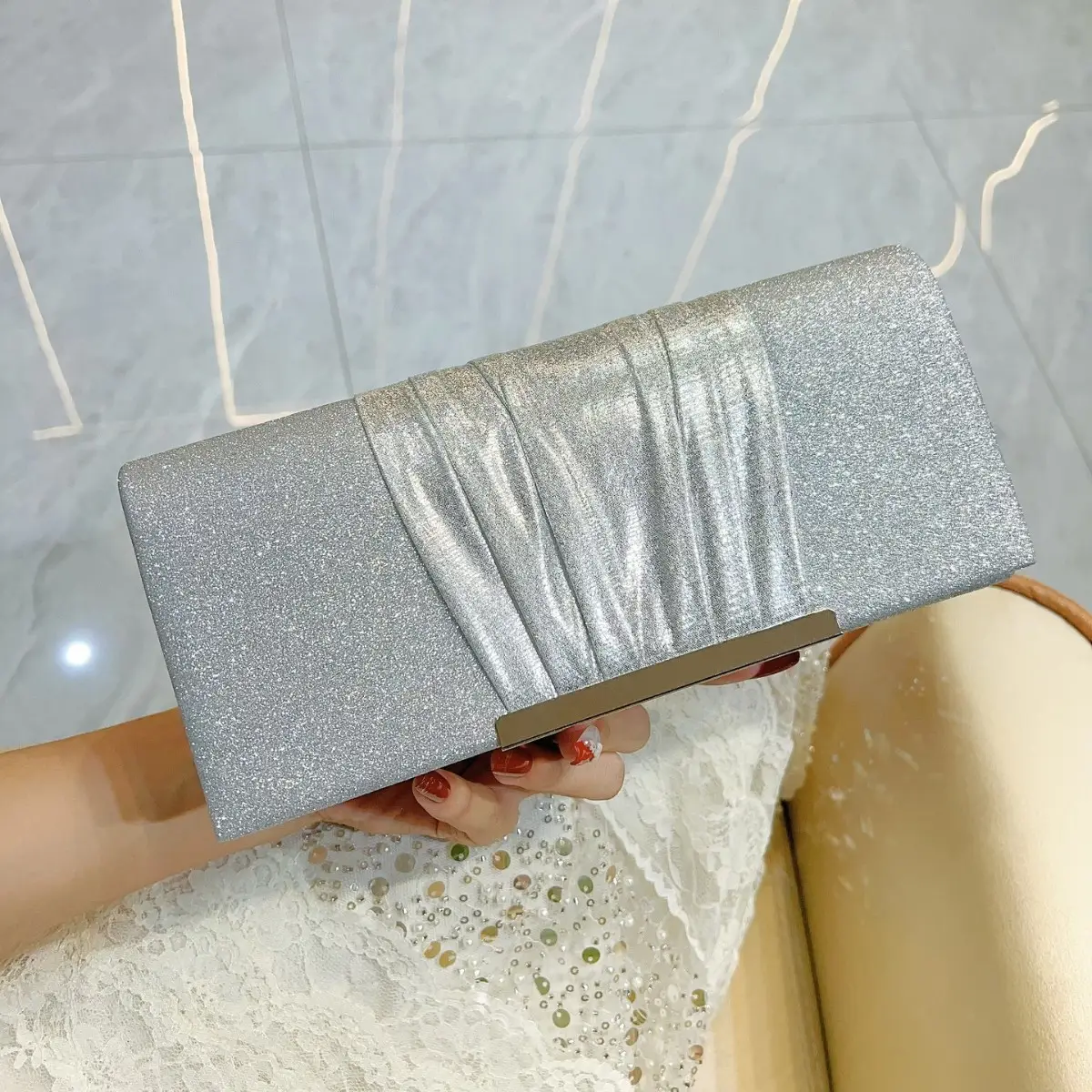 New Cross-border European and American Hand Bag Sequin Pleated Bag Women's Evening Bag Flip Bag Luxury Shoulder Crossbody Bag - Image 3