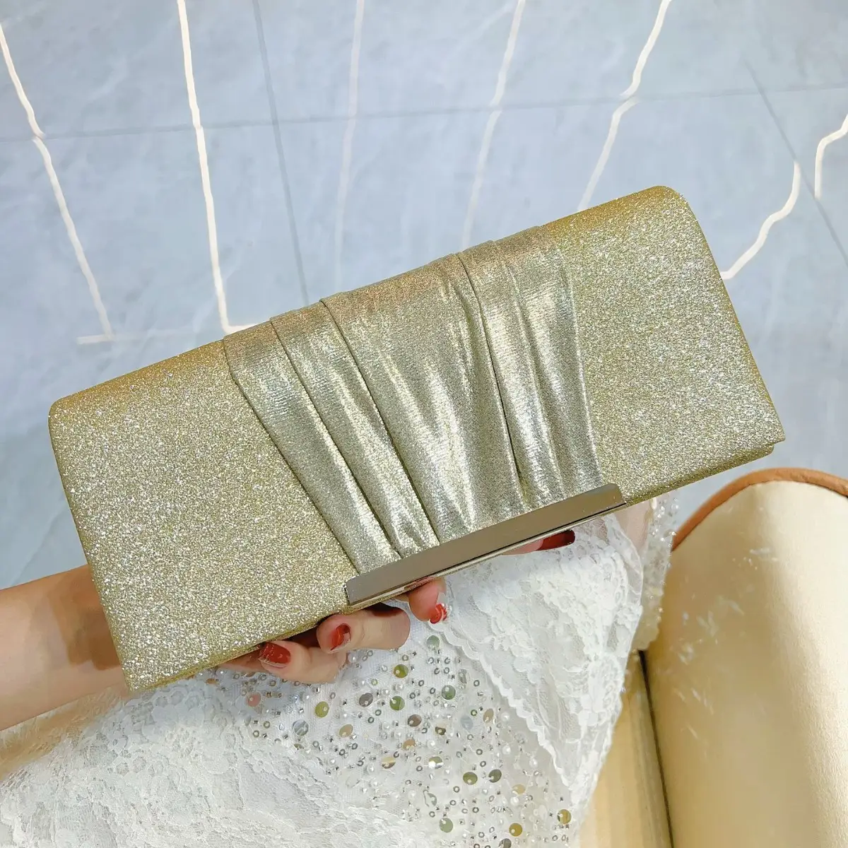 New Cross-border European and American Hand Bag Sequin Pleated Bag Women's Evening Bag Flip Bag Luxury Shoulder Crossbody Bag - Image 4