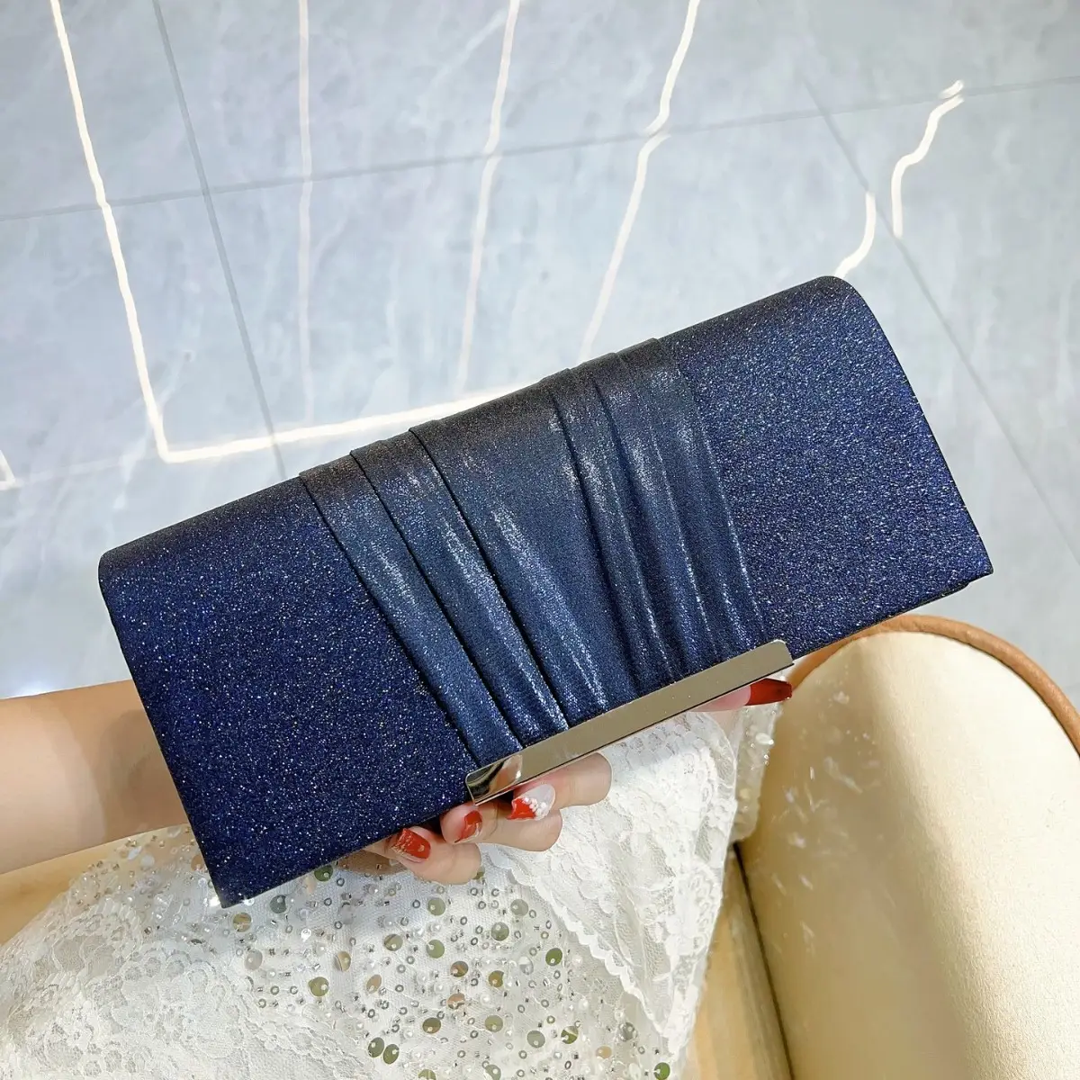 New Cross-border European and American Hand Bag Sequin Pleated Bag Women's Evening Bag Flip Bag Luxury Shoulder Crossbody Bag - Image 5