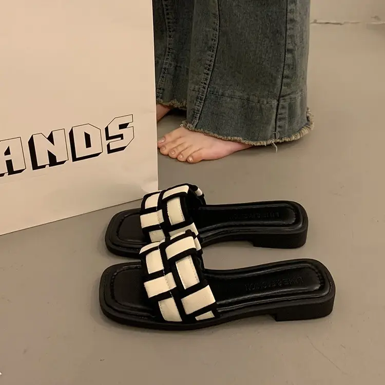 Women's Black Gold Cross Strap Slippers Summer - Image 8
