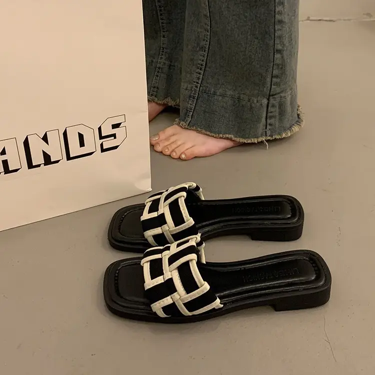 Women's Black Gold Cross Strap Slippers Summer - Image 9