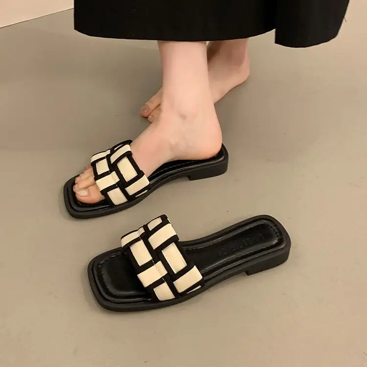 Women's Black Gold Cross Strap Slippers Summer - Image 10