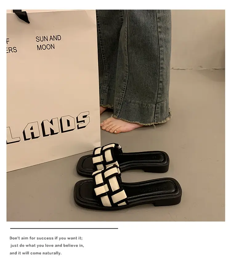 Women's Black Gold Cross Strap Slippers Summer — feature 10