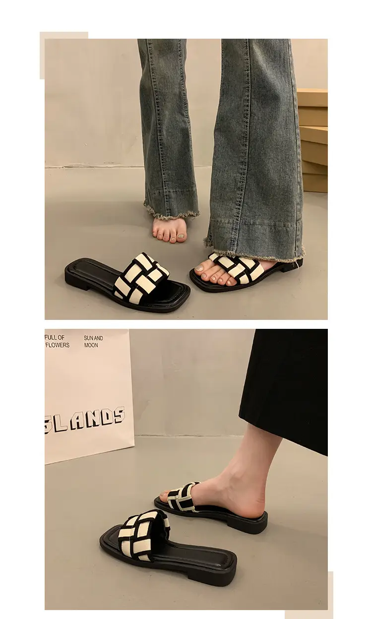 Women's Black Gold Cross Strap Slippers Summer — feature 11