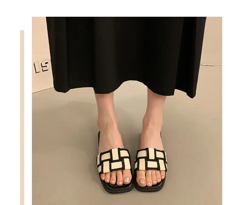 Women's Black Gold Cross Strap Slippers Summer — feature 12