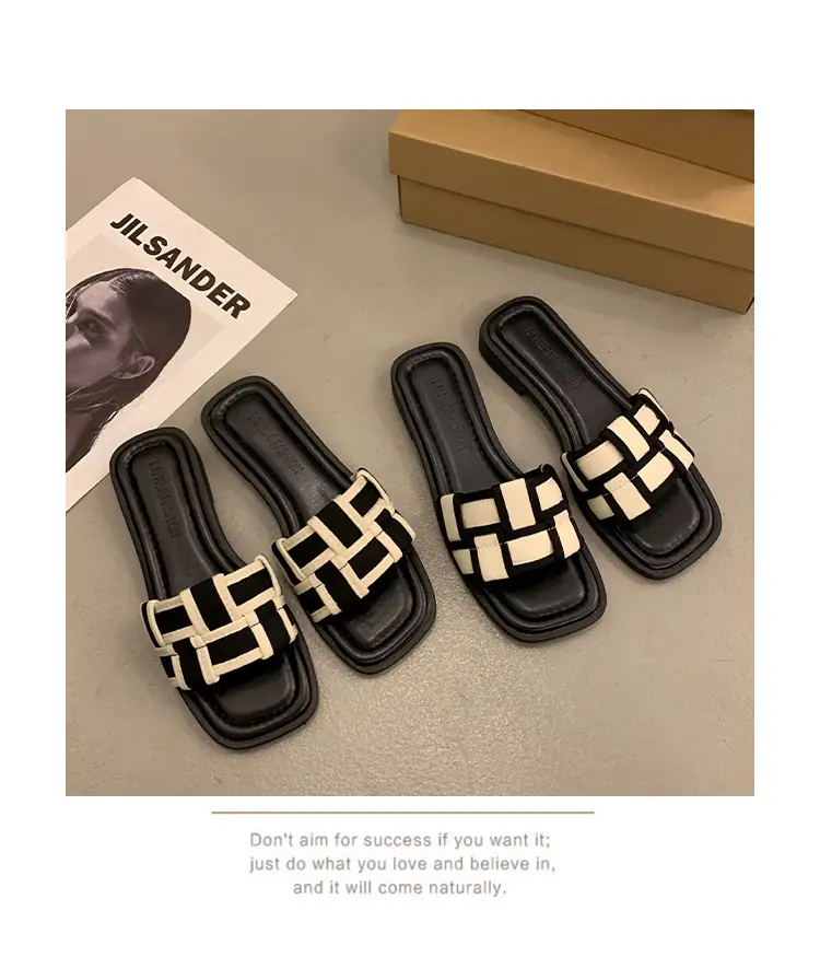 Women's Black Gold Cross Strap Slippers Summer — feature 13
