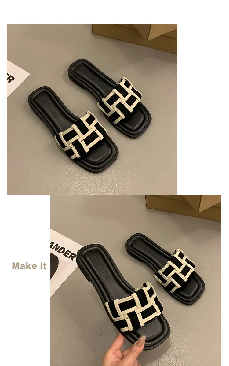 Women's Black Gold Cross Strap Slippers Summer — feature 14