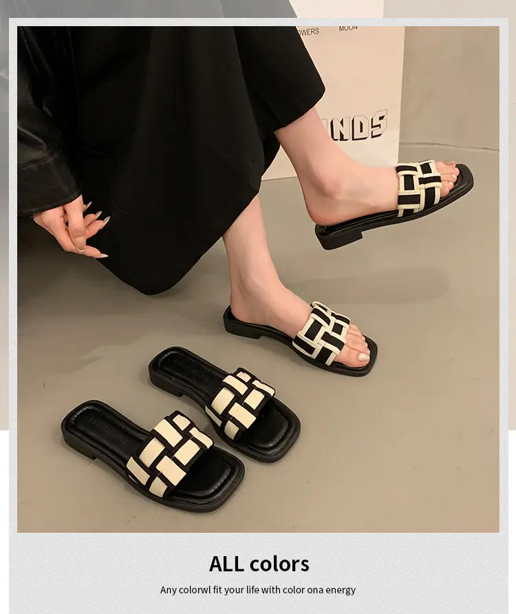 Women's Black Gold Cross Strap Slippers Summer — feature 2