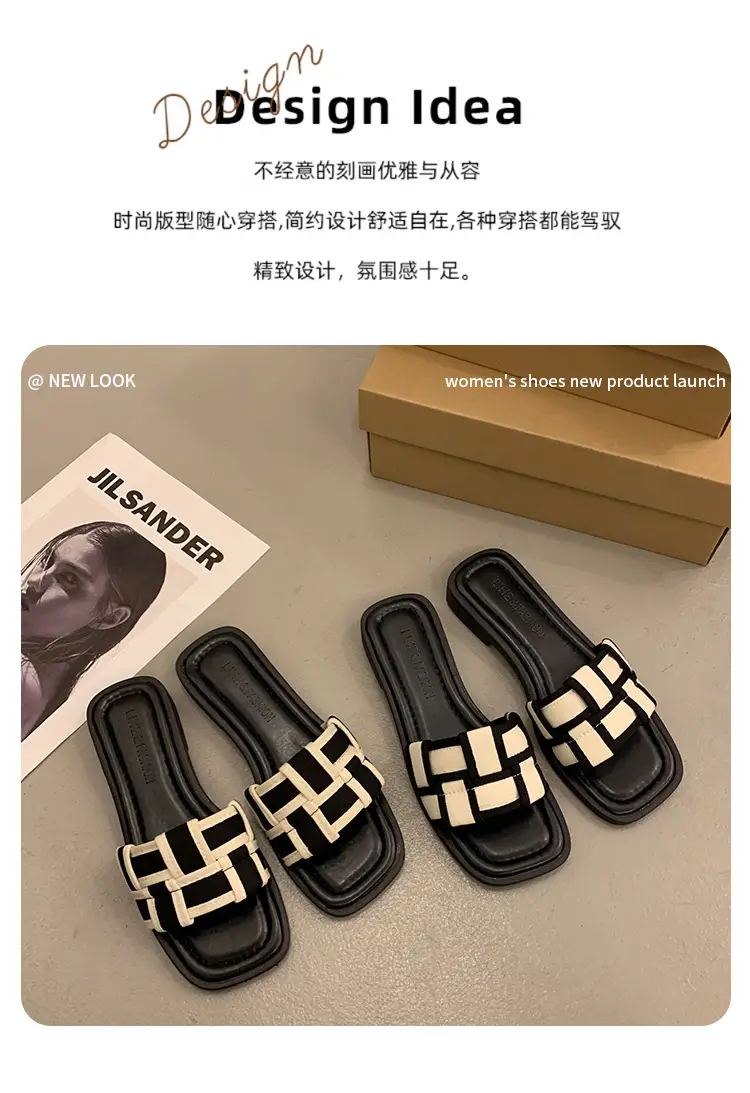 Women's Black Gold Cross Strap Slippers Summer — feature 3
