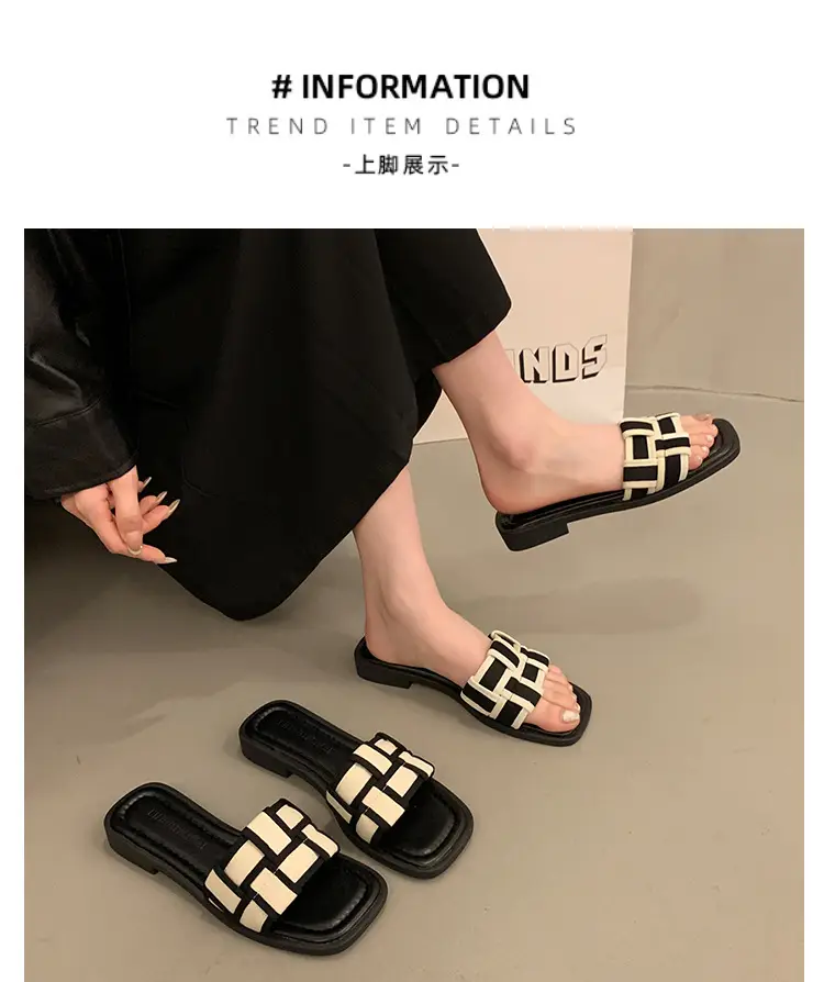 Women's Black Gold Cross Strap Slippers Summer — feature 6