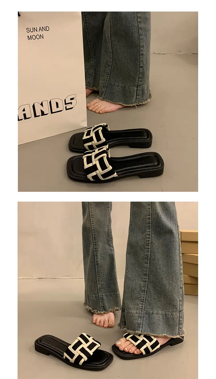 Women's Black Gold Cross Strap Slippers Summer — feature 7