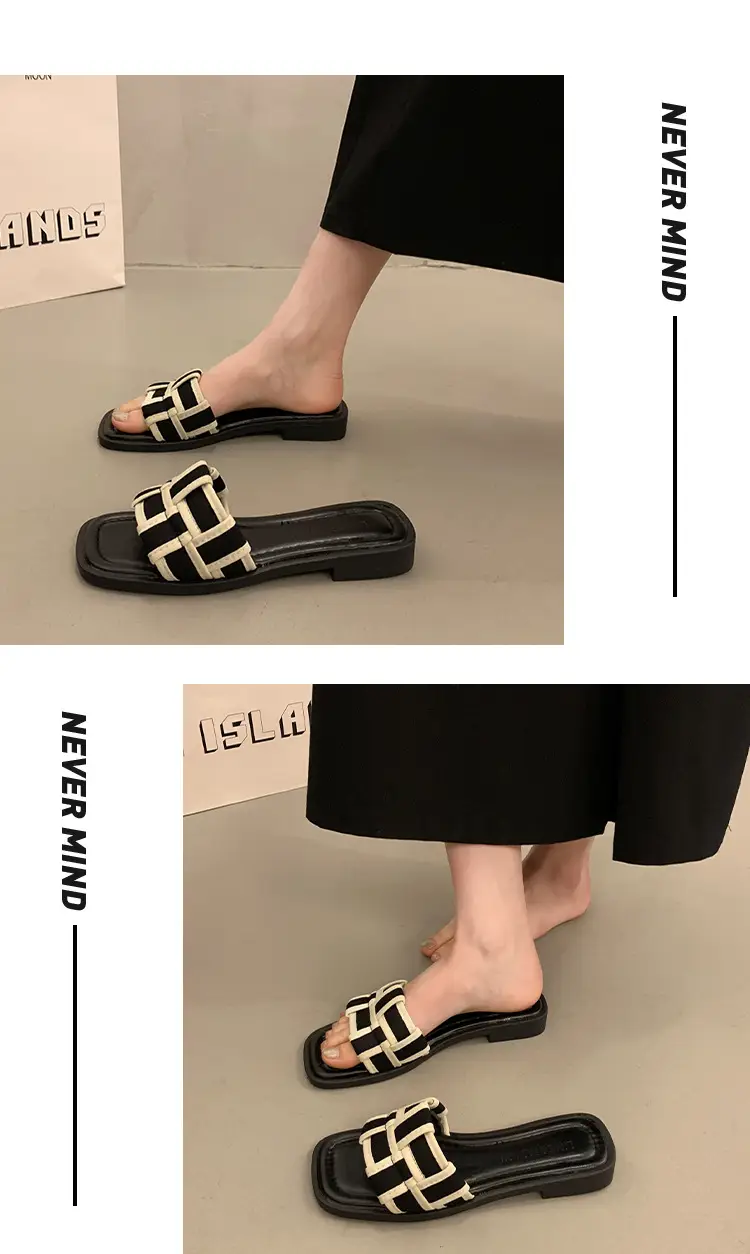 Women's Black Gold Cross Strap Slippers Summer — feature 8
