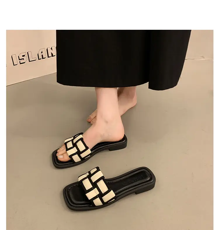 Women's Black Gold Cross Strap Slippers Summer — feature 9