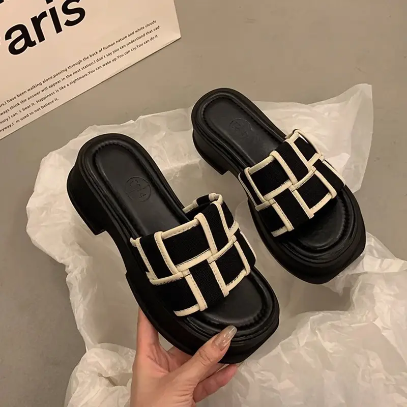 Women's Black Gold Cross Strap Slippers Summer - Image 5