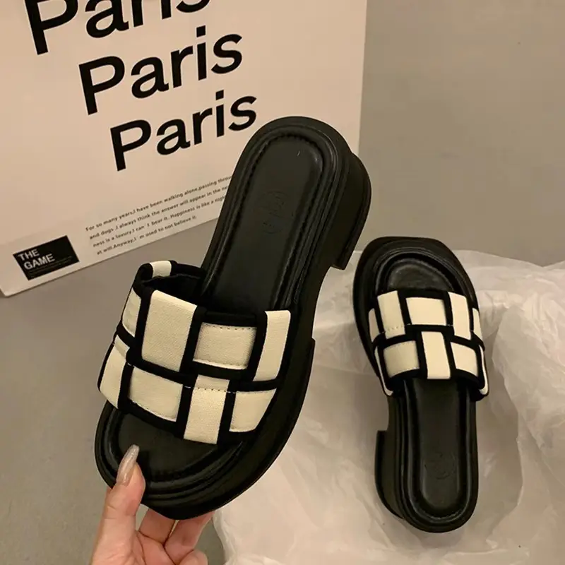 Women's Black Gold Cross Strap Slippers Summer - Image 6