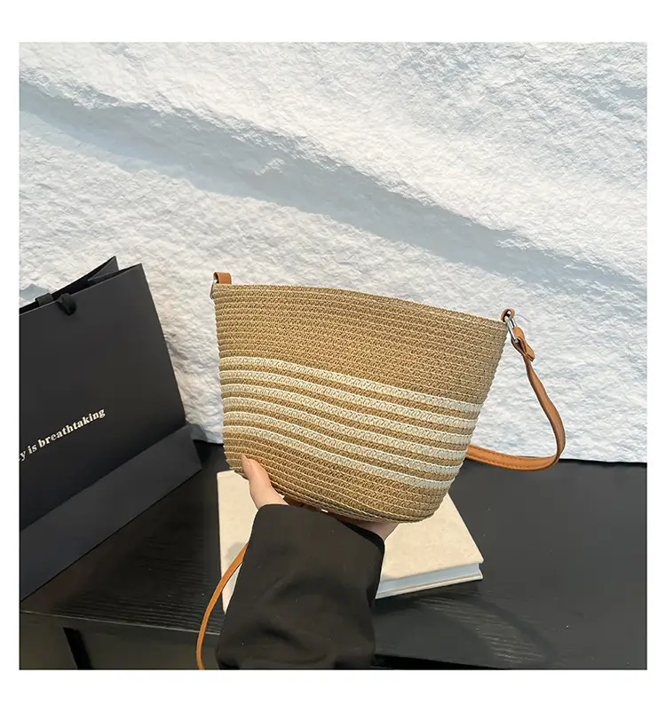 Women Straw Bucket Bag Large Capacity Shoulder Crossbody — feature 22