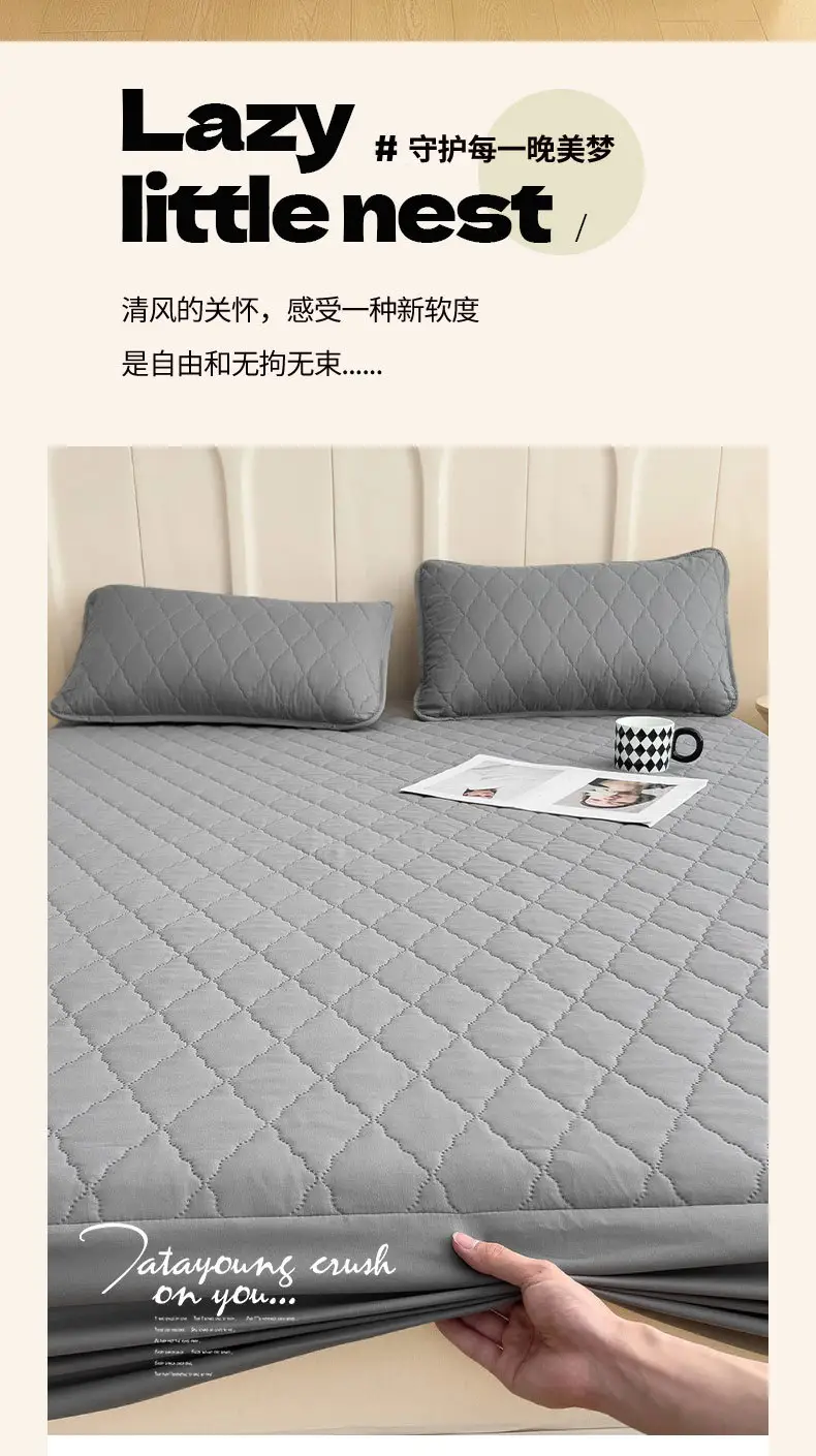 Foreign trade waterproof bed hat cross-border padded urine proof non-slip all-inclusive Simmons mattress protection set bedspread single wholesale — feature 11