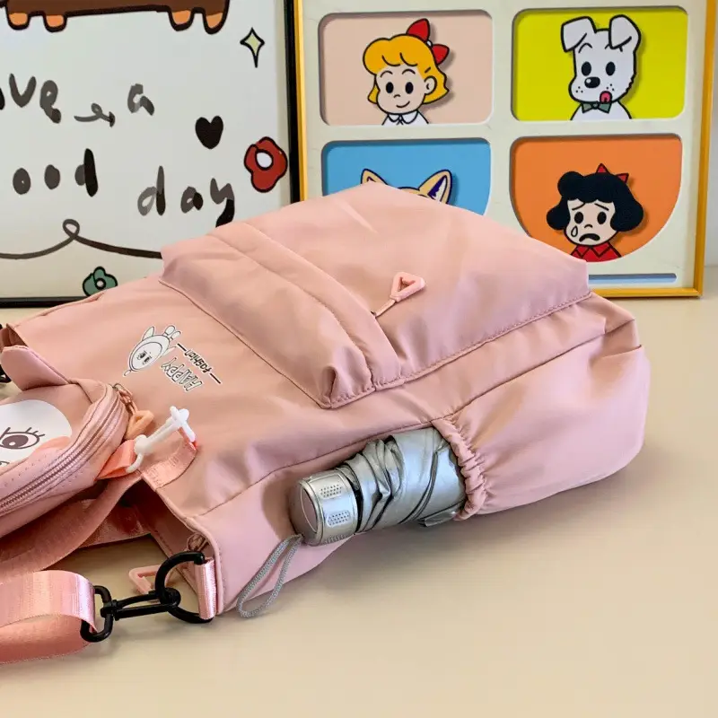 Cute Pink Crossbody Student Bag with Cute Accessories - Image 8