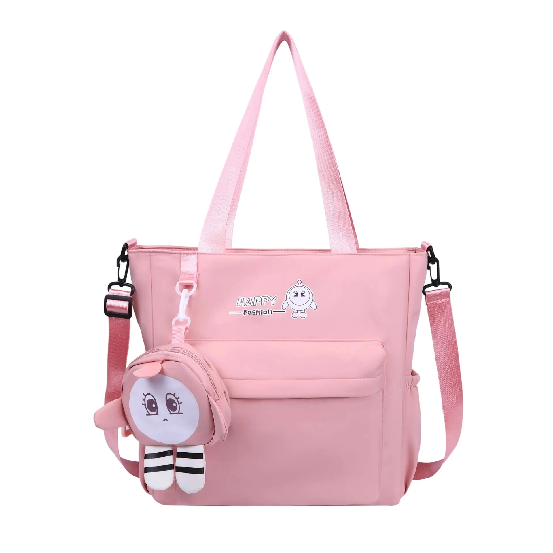 Cute Pink Crossbody Student Bag with Cute Accessories - Image 10