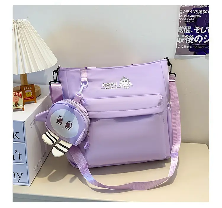 Cute Pink Crossbody Student Bag with Cute Accessories — feature 10