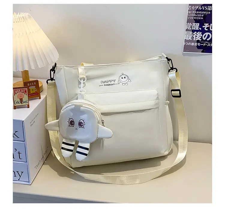 Cute Pink Crossbody Student Bag with Cute Accessories — feature 14