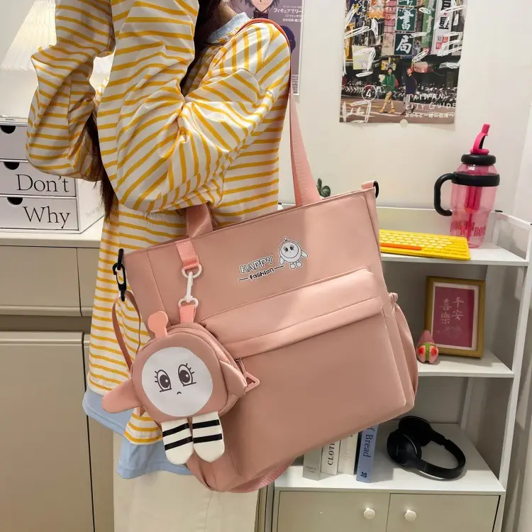Cute Pink Crossbody Student Bag with Cute Accessories — feature 16