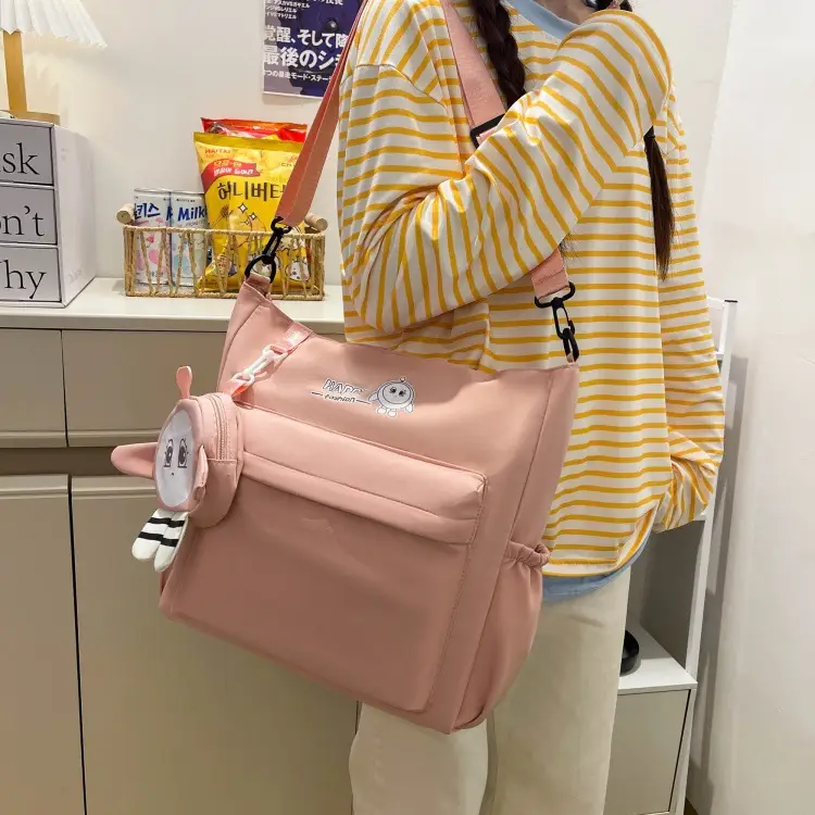 Cute Pink Crossbody Student Bag with Cute Accessories — feature 18