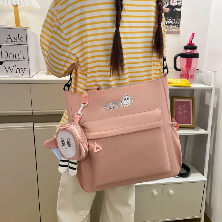 Cute Pink Crossbody Student Bag with Cute Accessories — feature 20