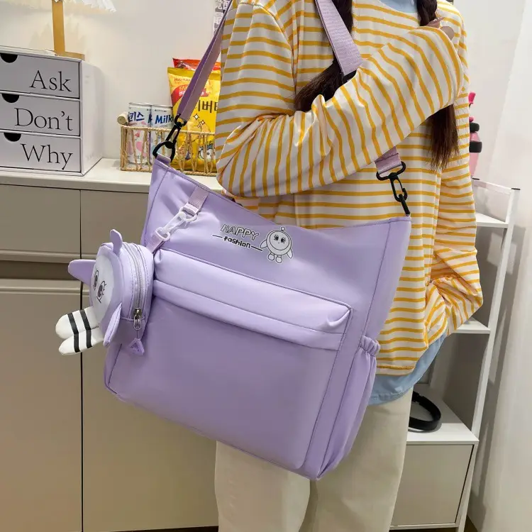 Cute Pink Crossbody Student Bag with Cute Accessories — feature 23