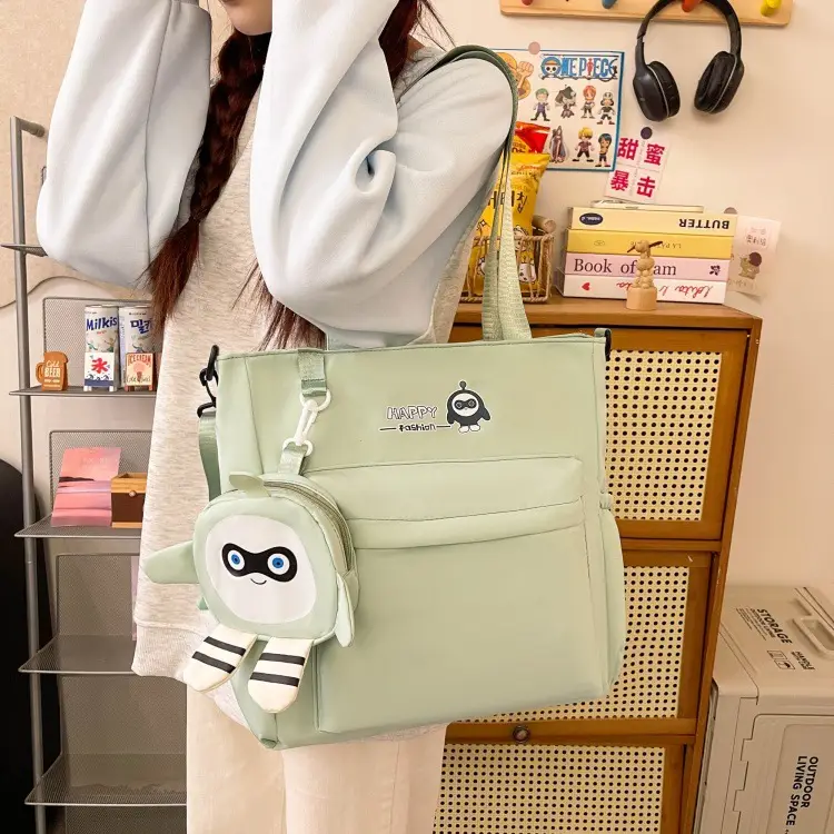 Cute Pink Crossbody Student Bag with Cute Accessories — feature 28