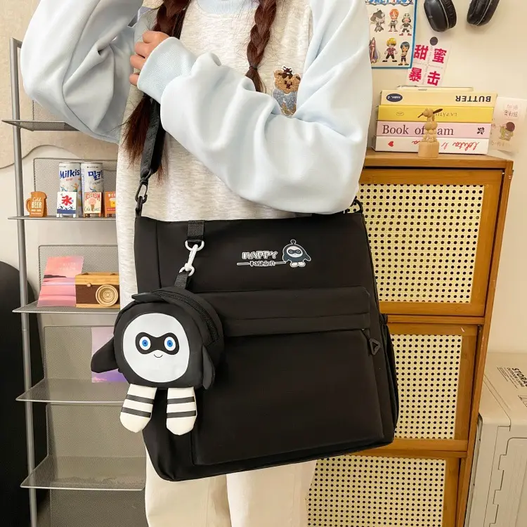 Cute Pink Crossbody Student Bag with Cute Accessories — feature 37