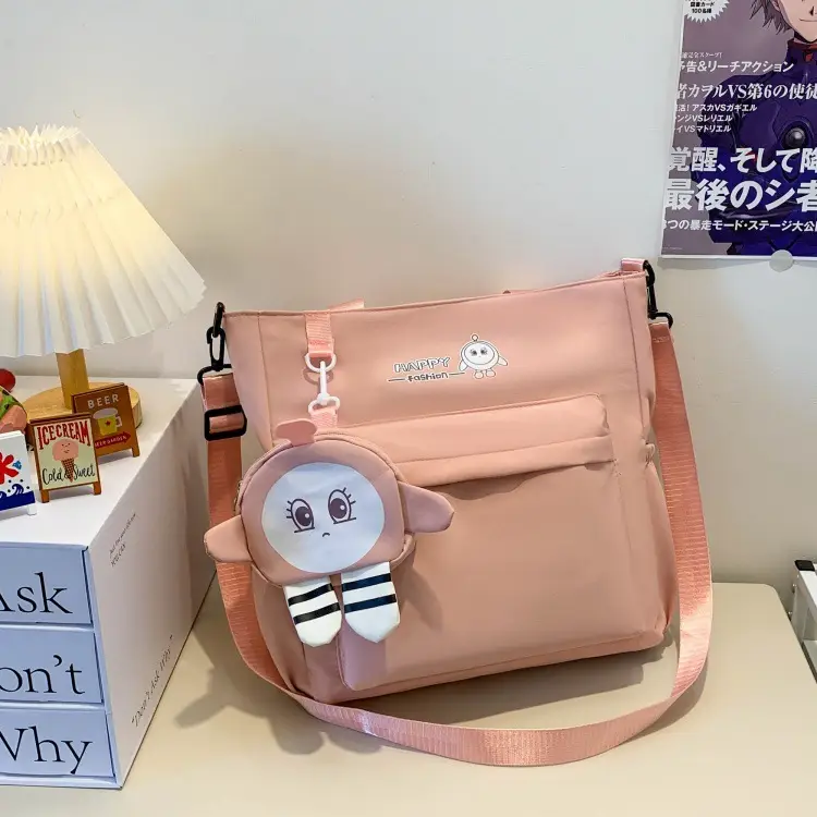 Cute Pink Crossbody Student Bag with Cute Accessories — feature 48