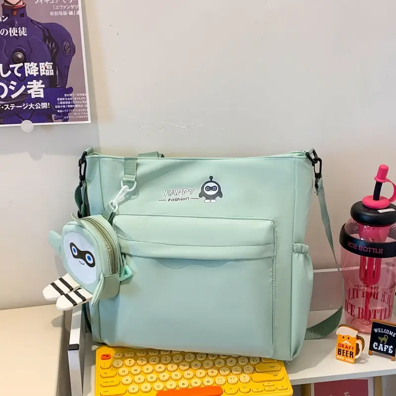 Cute Pink Crossbody Student Bag with Cute Accessories - Image 4