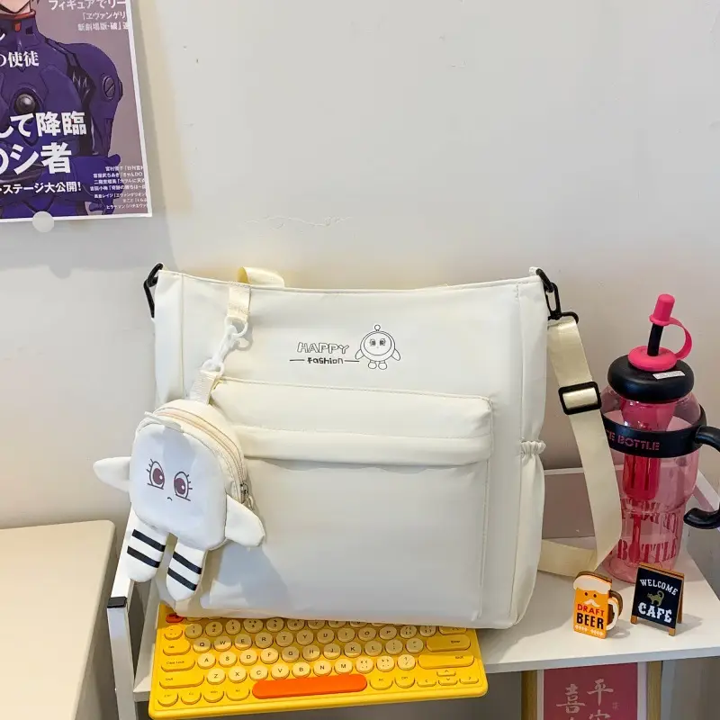 Cute Pink Crossbody Student Bag with Cute Accessories - Image 5