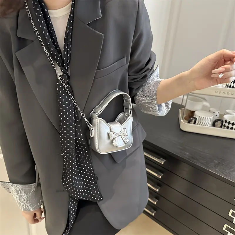 Pink Bow Mini Crossbody Shoulder Bag for Women - Image 9