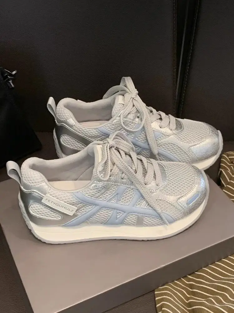 Soft Leather Thick-soled Heightened Training Shoes Women's 2025 Summer New Light Soft-soled All-match Mesh Breathable Running Shoes — feature 17