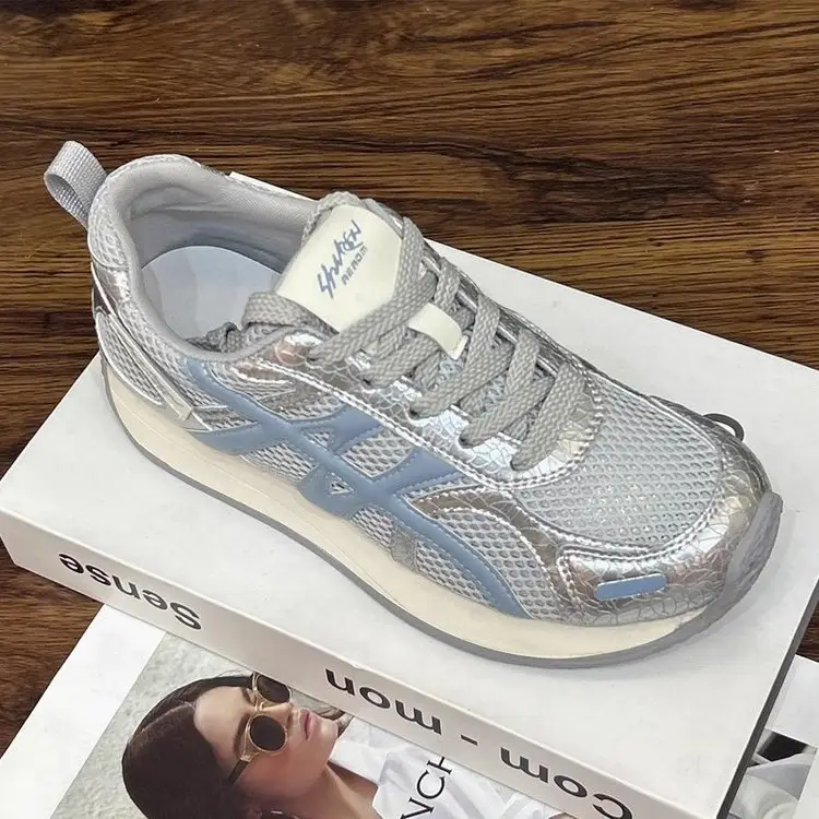 Soft Leather Thick-soled Heightened Training Shoes Women's 2025 Summer New Light Soft-soled All-match Mesh Breathable Running Shoes — feature 2