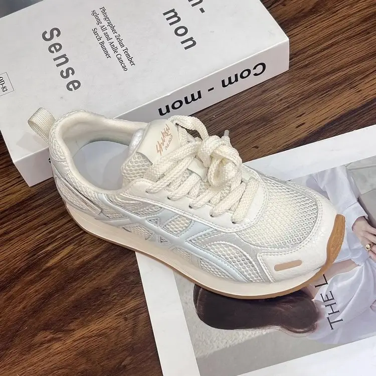 Soft Leather Thick-soled Heightened Training Shoes Women's 2025 Summer New Light Soft-soled All-match Mesh Breathable Running Shoes — feature 8