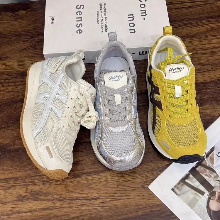 Soft Leather Thick-soled Heightened Training Shoes Women's 2025 Summer New Light Soft-soled All-match Mesh Breathable Running Shoes — feature 9