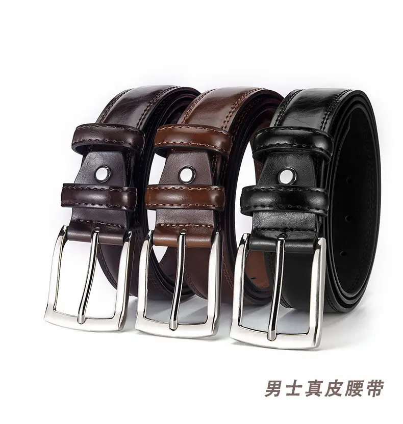 Men's Black Genuine Leather Waist Belt Two-Layer Cowhide — feature 1