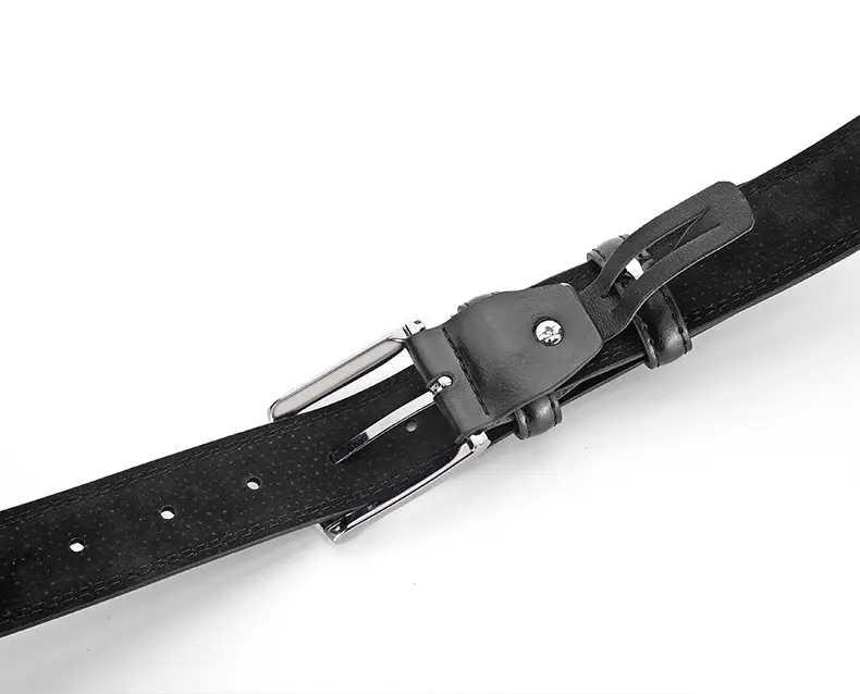 Men's Black Genuine Leather Waist Belt Two-Layer Cowhide — feature 10