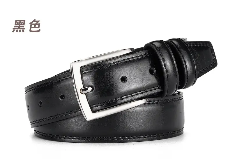 Men's Black Genuine Leather Waist Belt Two-Layer Cowhide — feature 2
