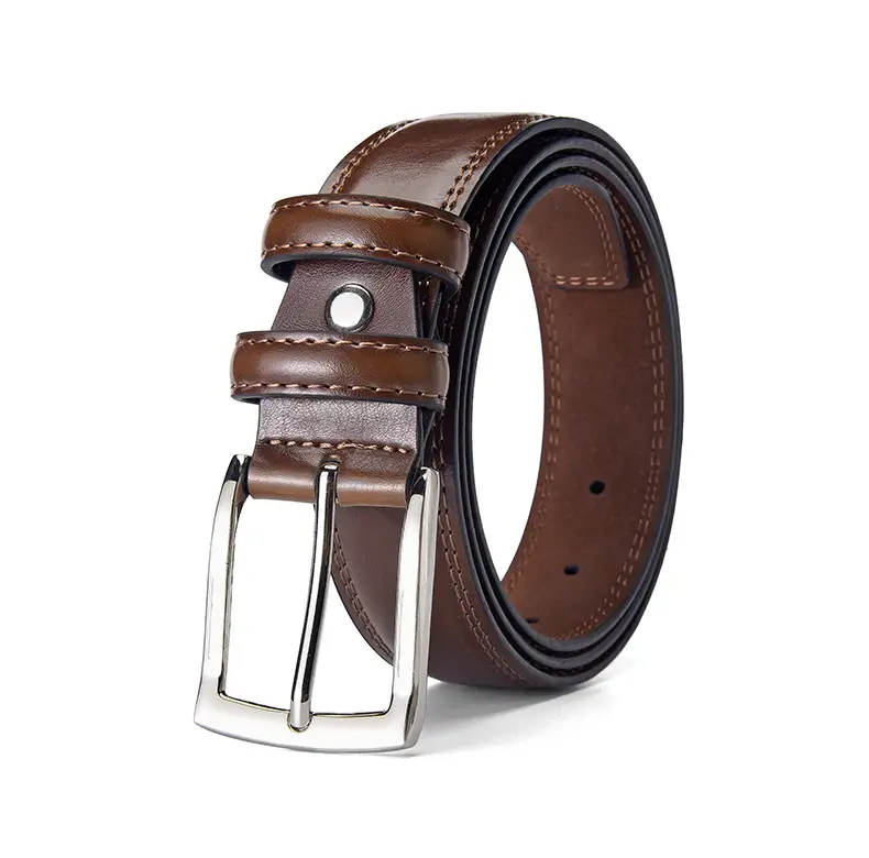 Men's Black Genuine Leather Waist Belt Two-Layer Cowhide — feature 8