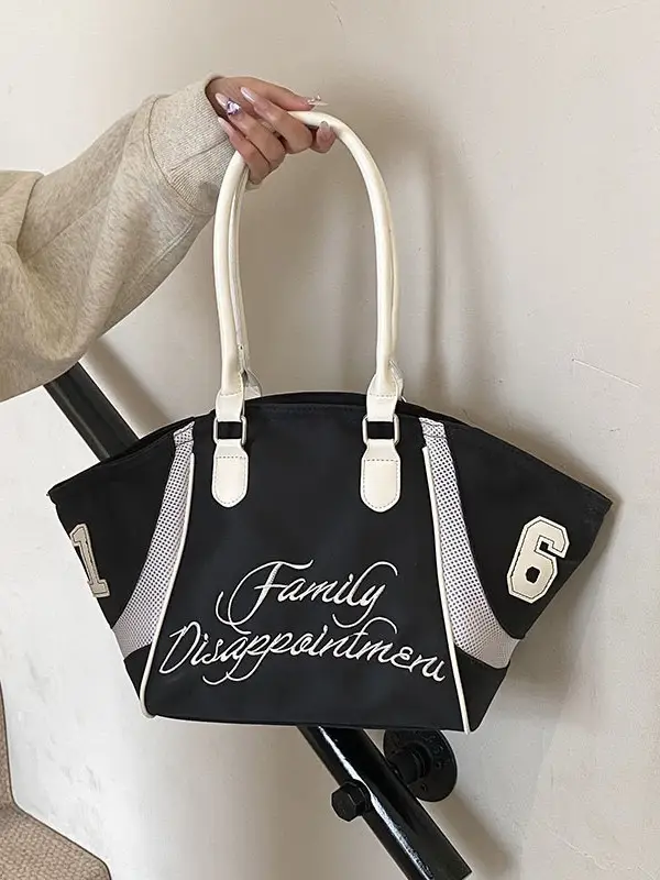 Women's Red Embroidered Bowling Handheld Tote Bag - Image 6
