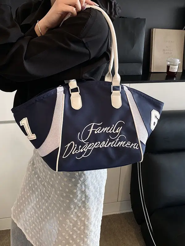 Women's Red Embroidered Bowling Handheld Tote Bag - Image 8